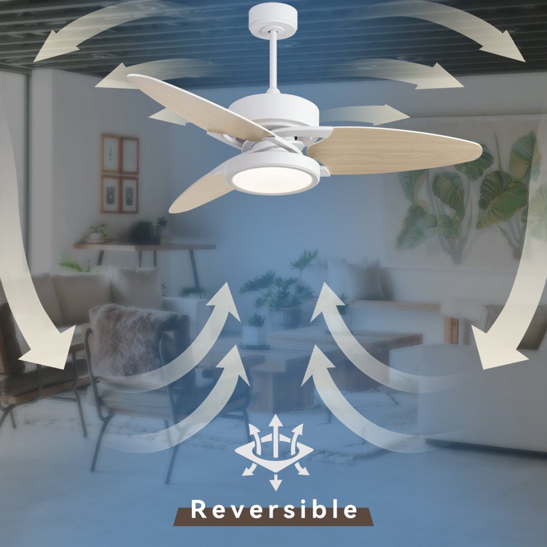 52" Smart LED Ceiling Fan – White Indoor + Remote Control