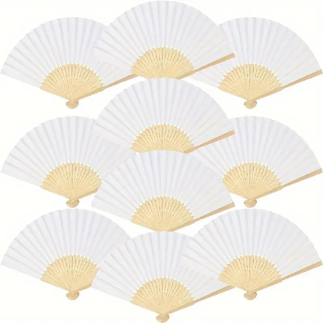 10 White Bamboo Folding Fans – Wedding Favors, DIY Crafts & Photo Props