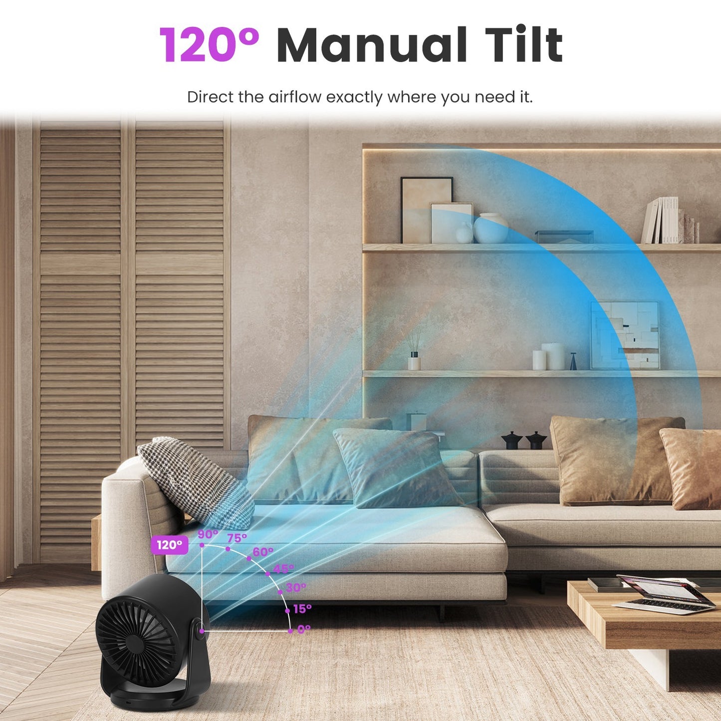 Rechargeable Mini Desk Fan – Battery Operated & Wall Mounted | Quiet, Tilting USB Fan for Travel & Office