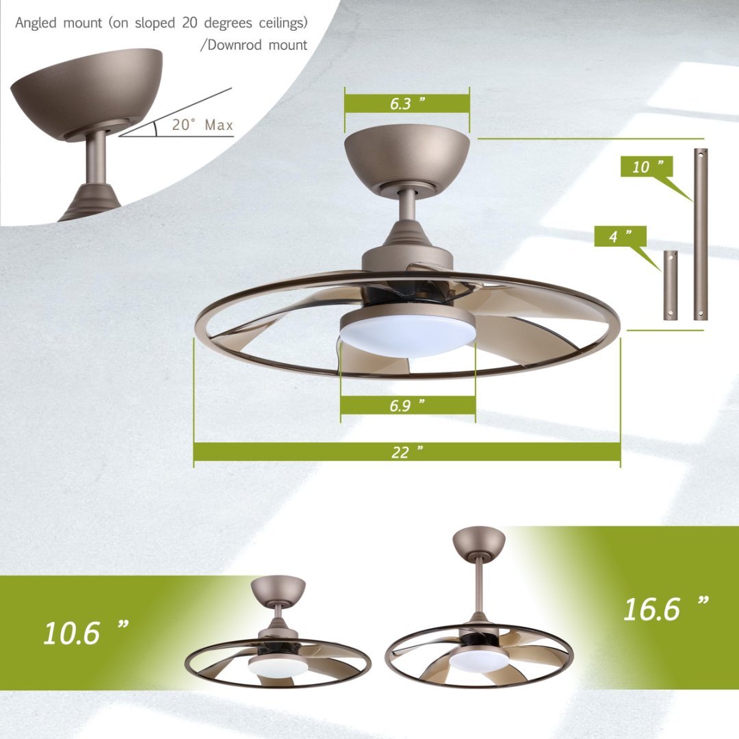 22" LED Smart Ceiling Fan – Coffee Finish + Remote Control