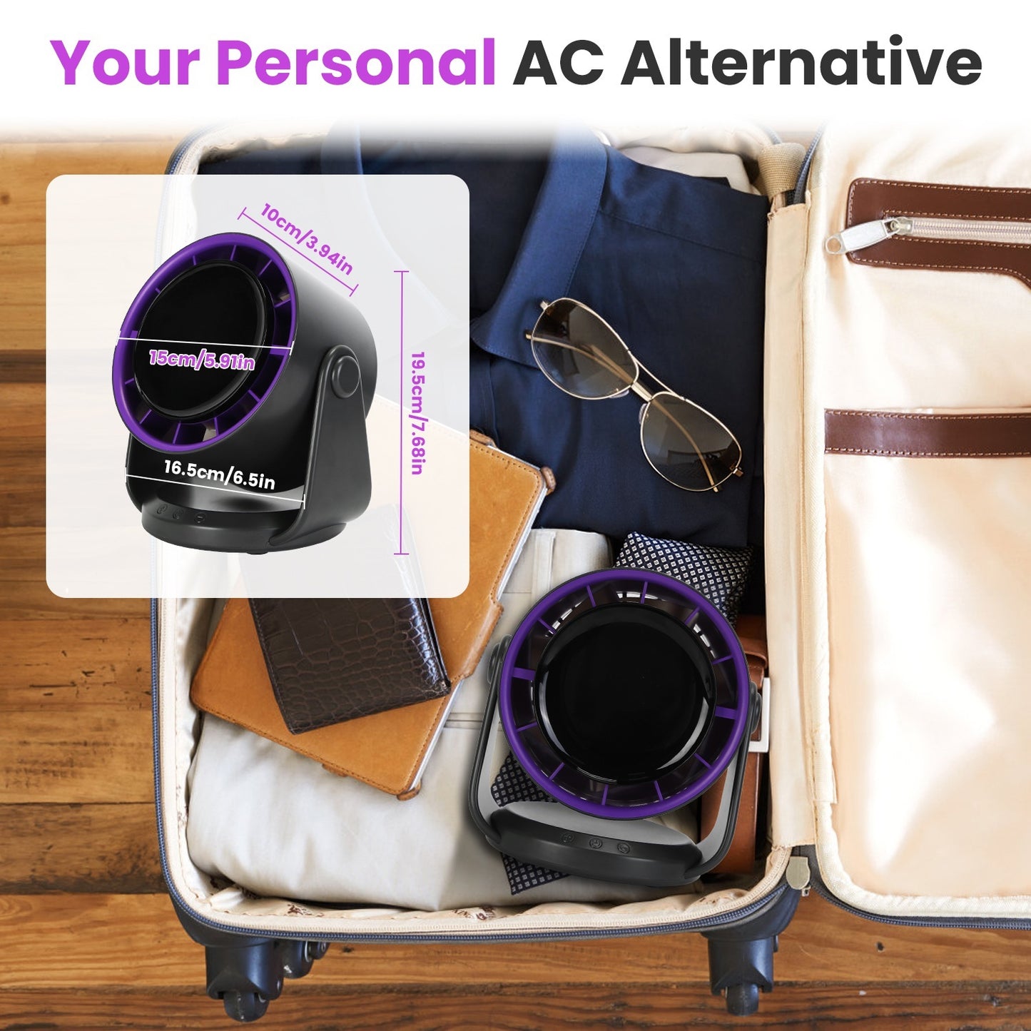 Rechargeable Mini Desk Fan – Battery Operated & Wall Mounted | Quiet, Tilting USB Fan for Travel & Office