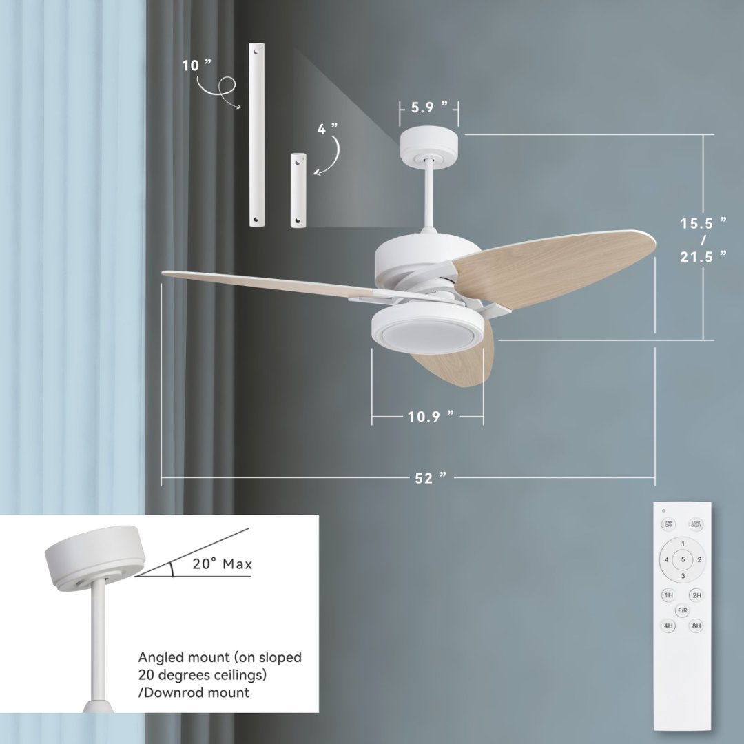 52" Smart LED Ceiling Fan – White Indoor + Remote Control
