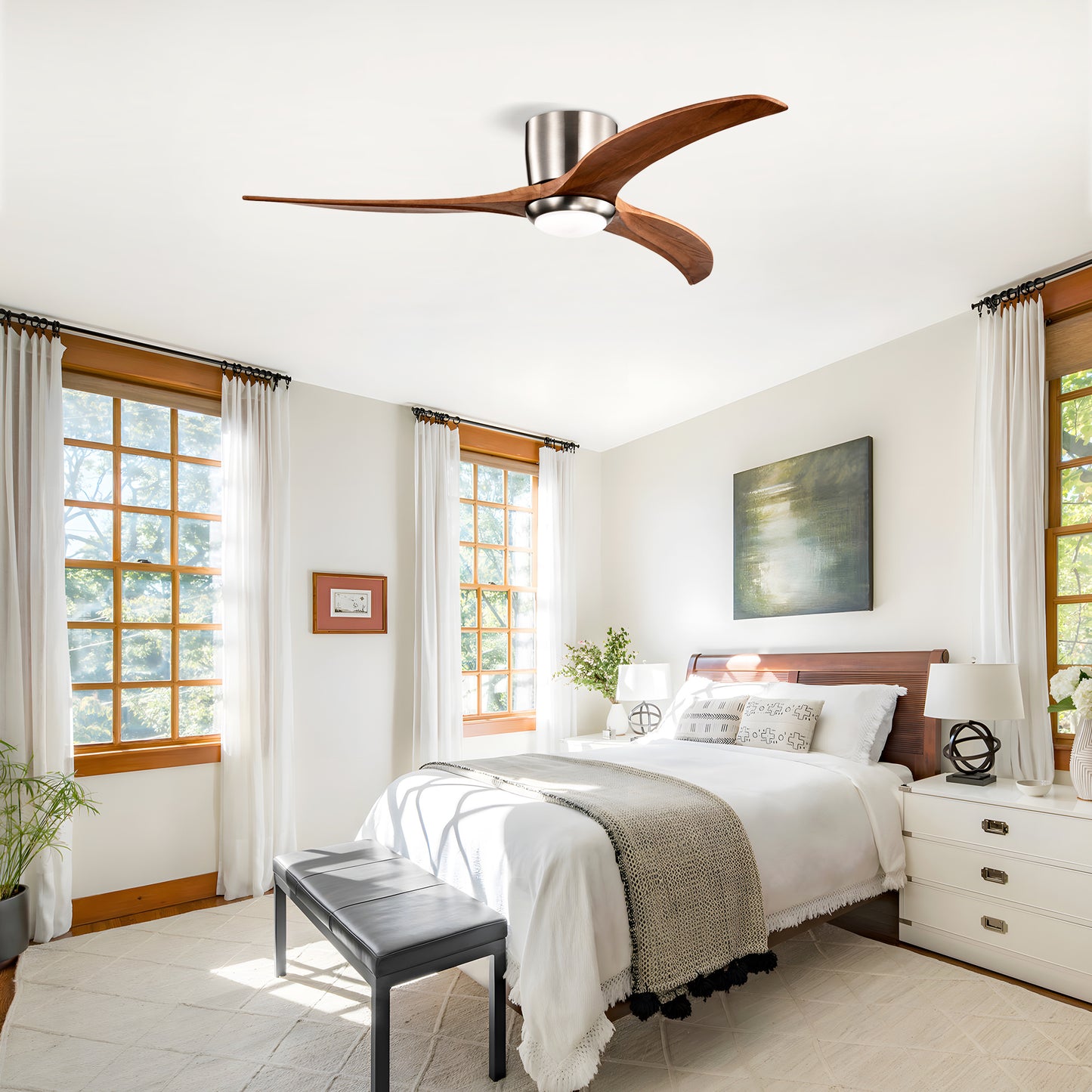 52" Recessed Ceiling Fan – Solid Wood Blades + LED Light Strip & Remote