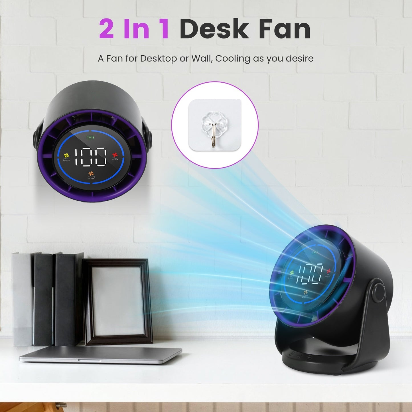 Rechargeable Mini Desk Fan – Battery Operated & Wall Mounted | Quiet, Tilting USB Fan for Travel & Office