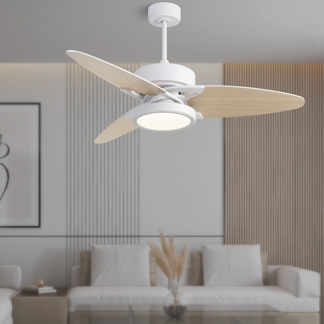52" Smart LED Ceiling Fan – White Indoor + Remote Control