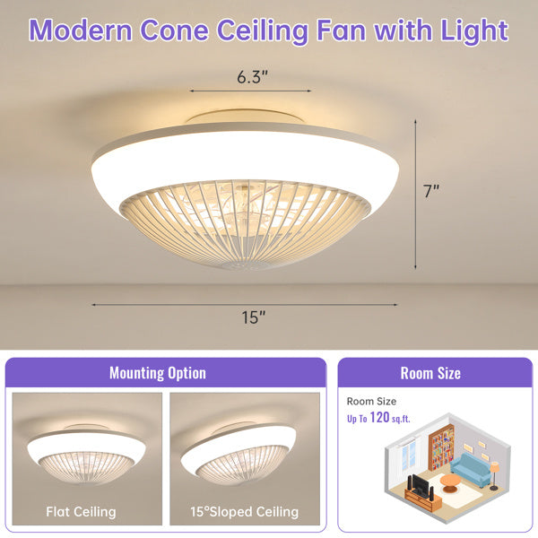 15" RGB LED Enclosed Ceiling Fan – Bladeless, Dimmable Light + Remote