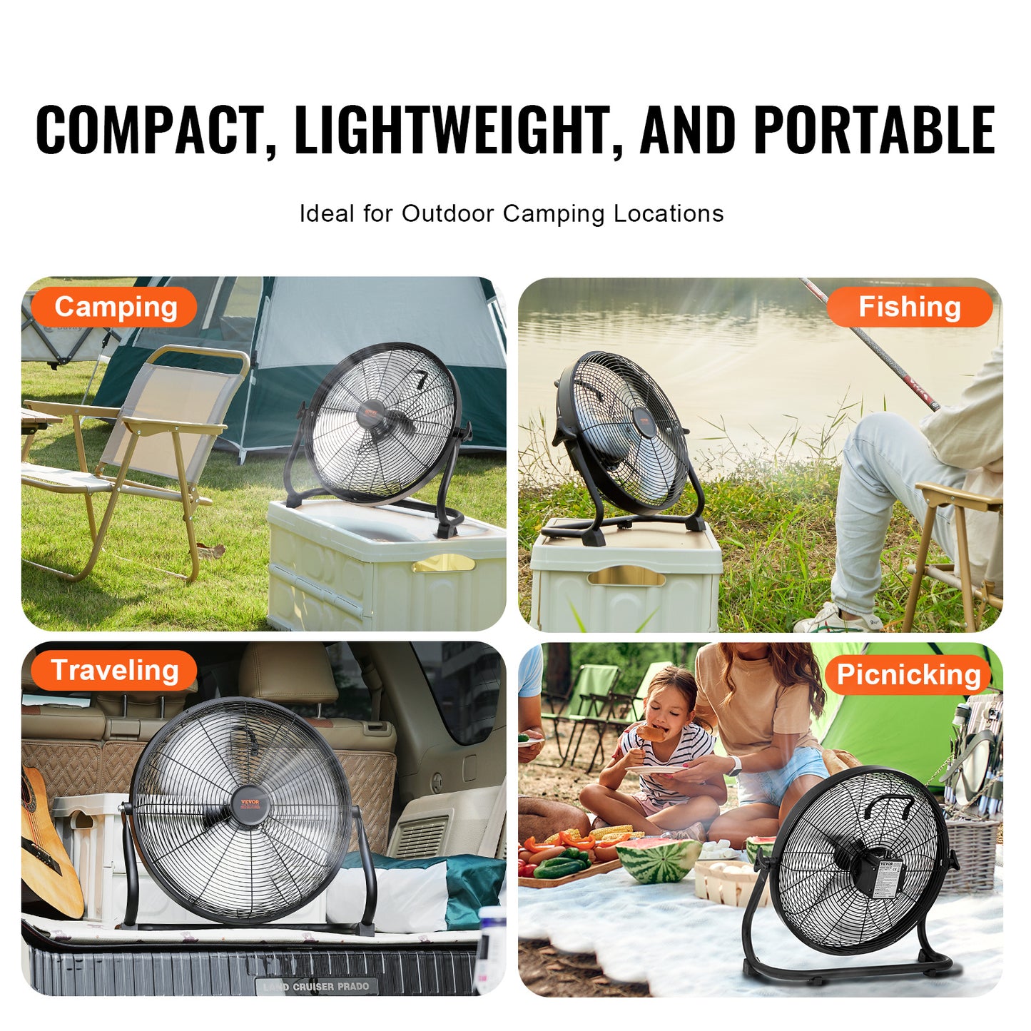 VEVOR 16” Cordless Floor Fan – High-Velocity, Quiet, Portable Industrial Fan with 360° Pivot