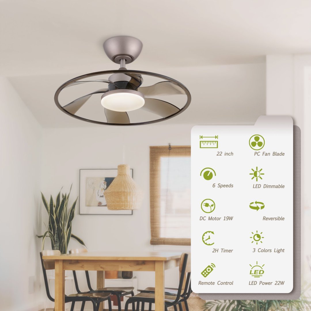 22" LED Smart Ceiling Fan – Coffee Finish + Remote Control