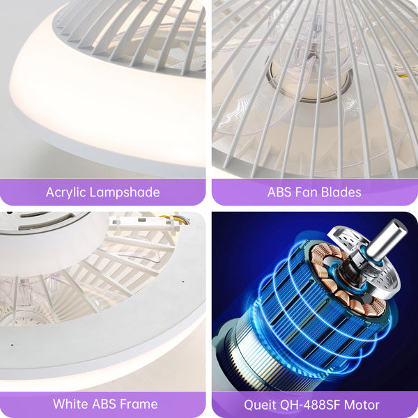 15" RGB LED Enclosed Ceiling Fan – Bladeless, Dimmable Light + Remote