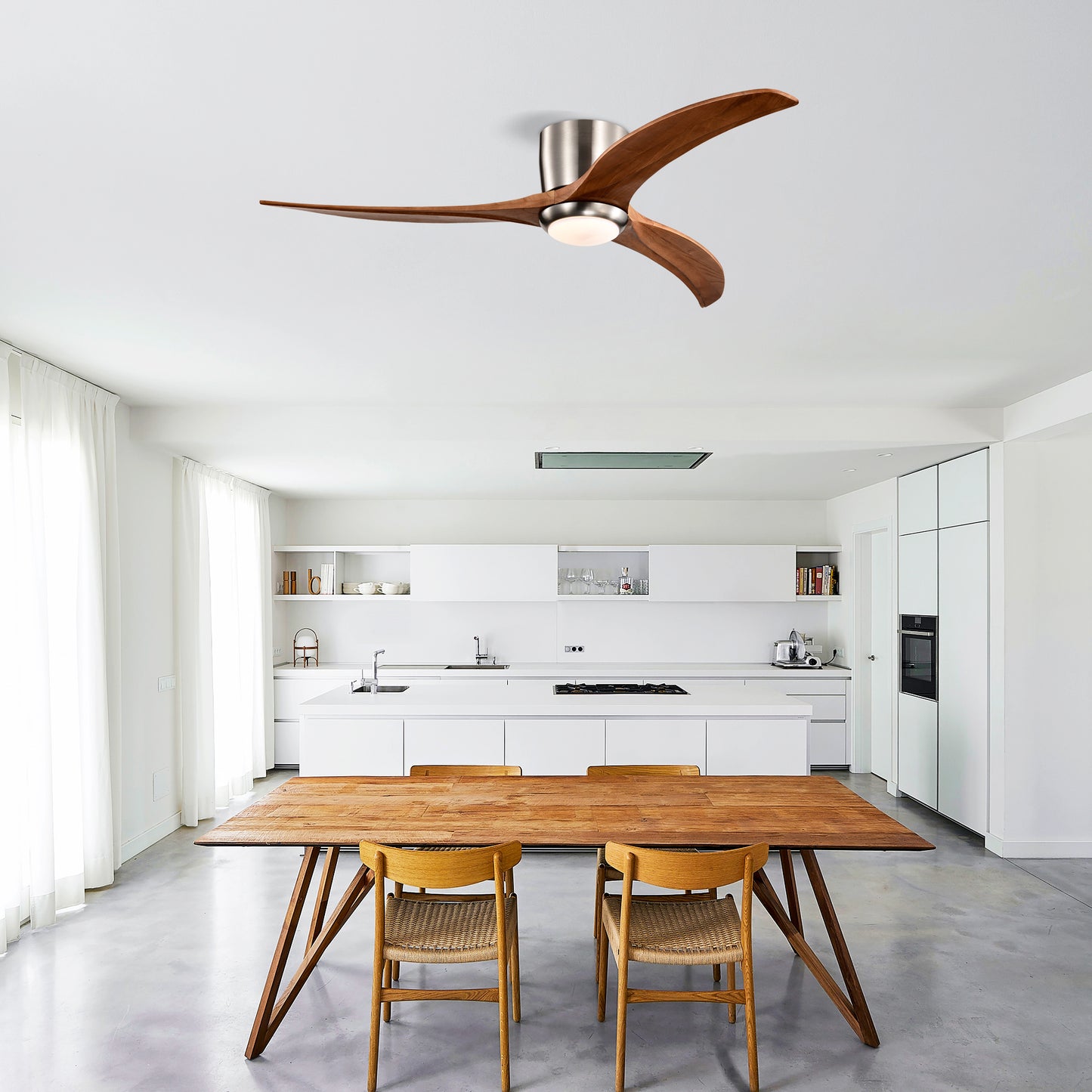 52" Recessed Ceiling Fan – Solid Wood Blades + LED Light Strip & Remote