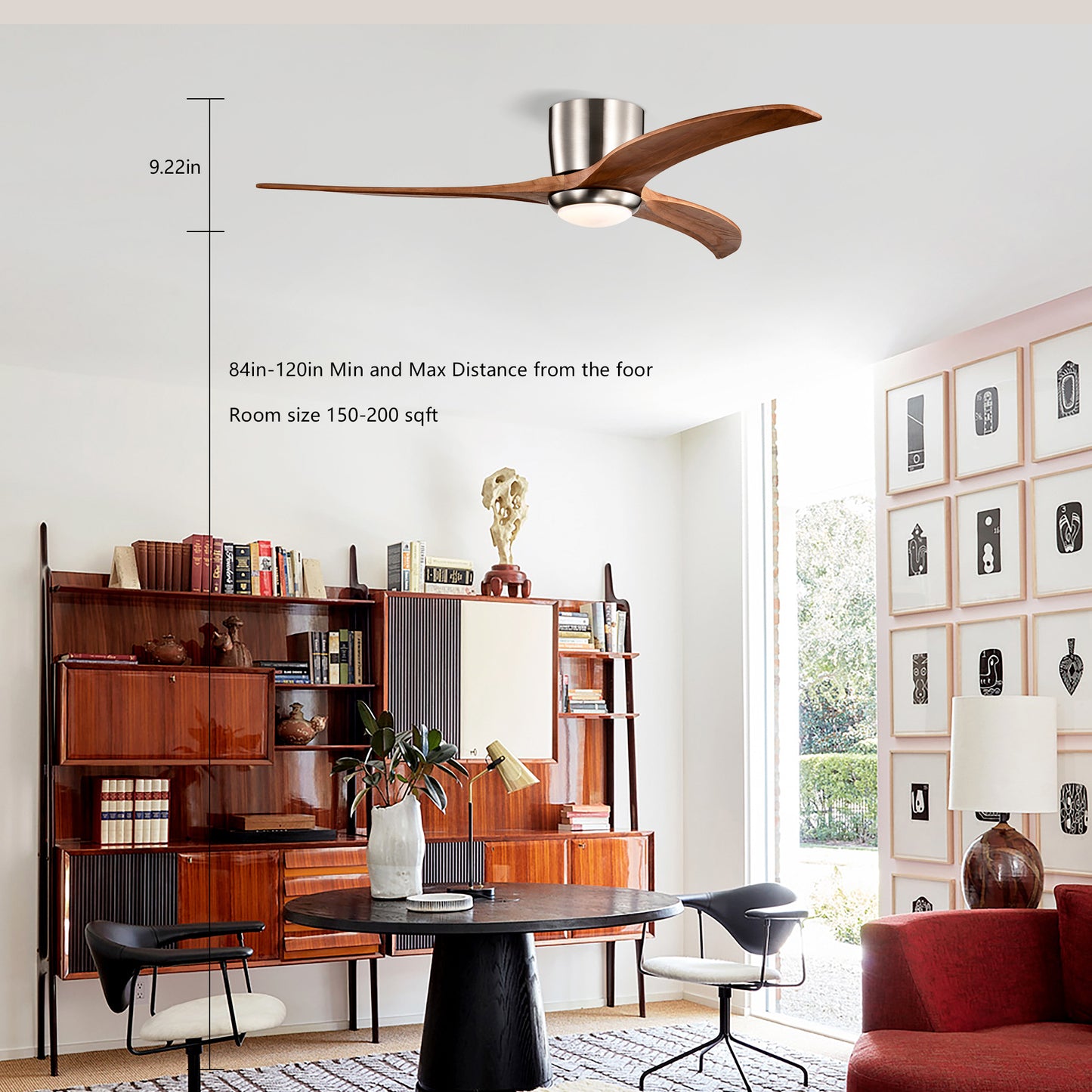52" Recessed Ceiling Fan – Solid Wood Blades + LED Light Strip & Remote