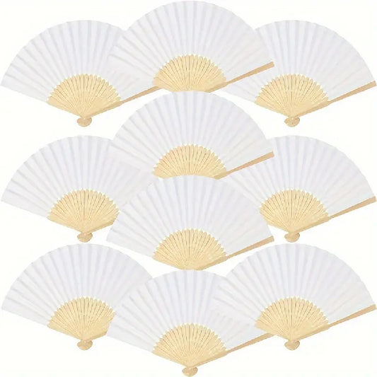 10 White Bamboo Folding Fans – Wedding Favors, DIY Crafts & Photo Props
