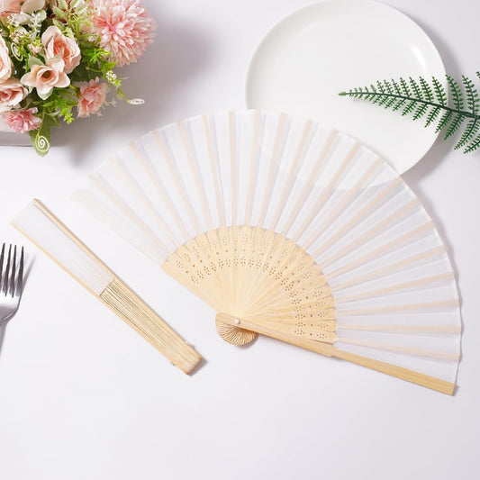 10 White Bamboo Folding Fans – Wedding Favors, DIY Crafts & Photo Props