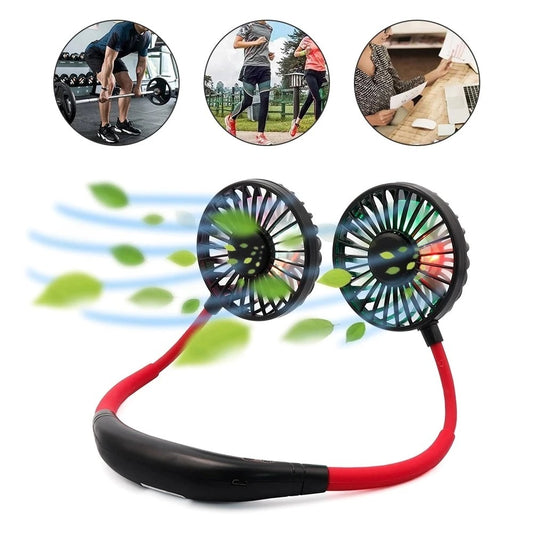 USB Rechargeable Neck Fan – Dual Blades, Aroma + LED Cooling
