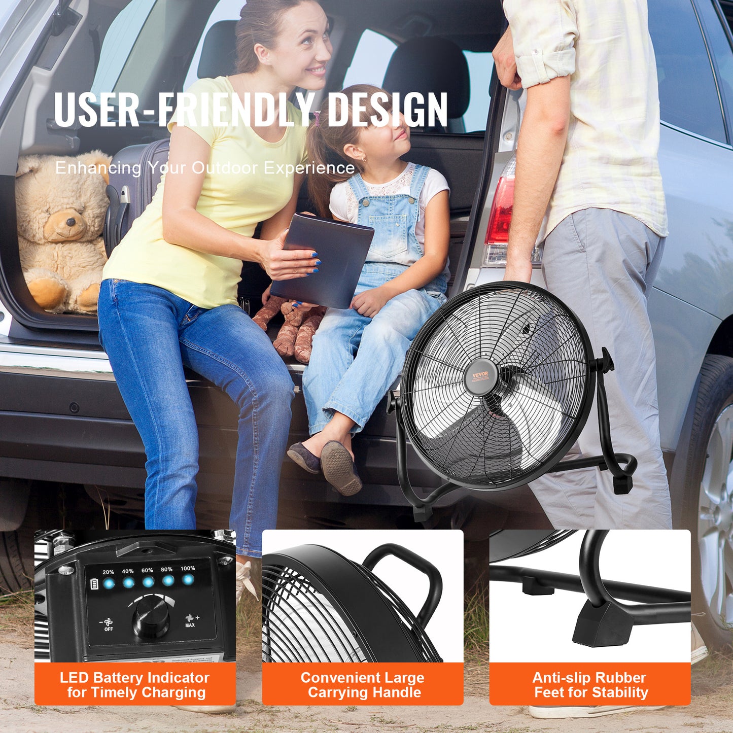 VEVOR 16” Cordless Floor Fan – High-Velocity, Quiet, Portable Industrial Fan with 360° Pivot