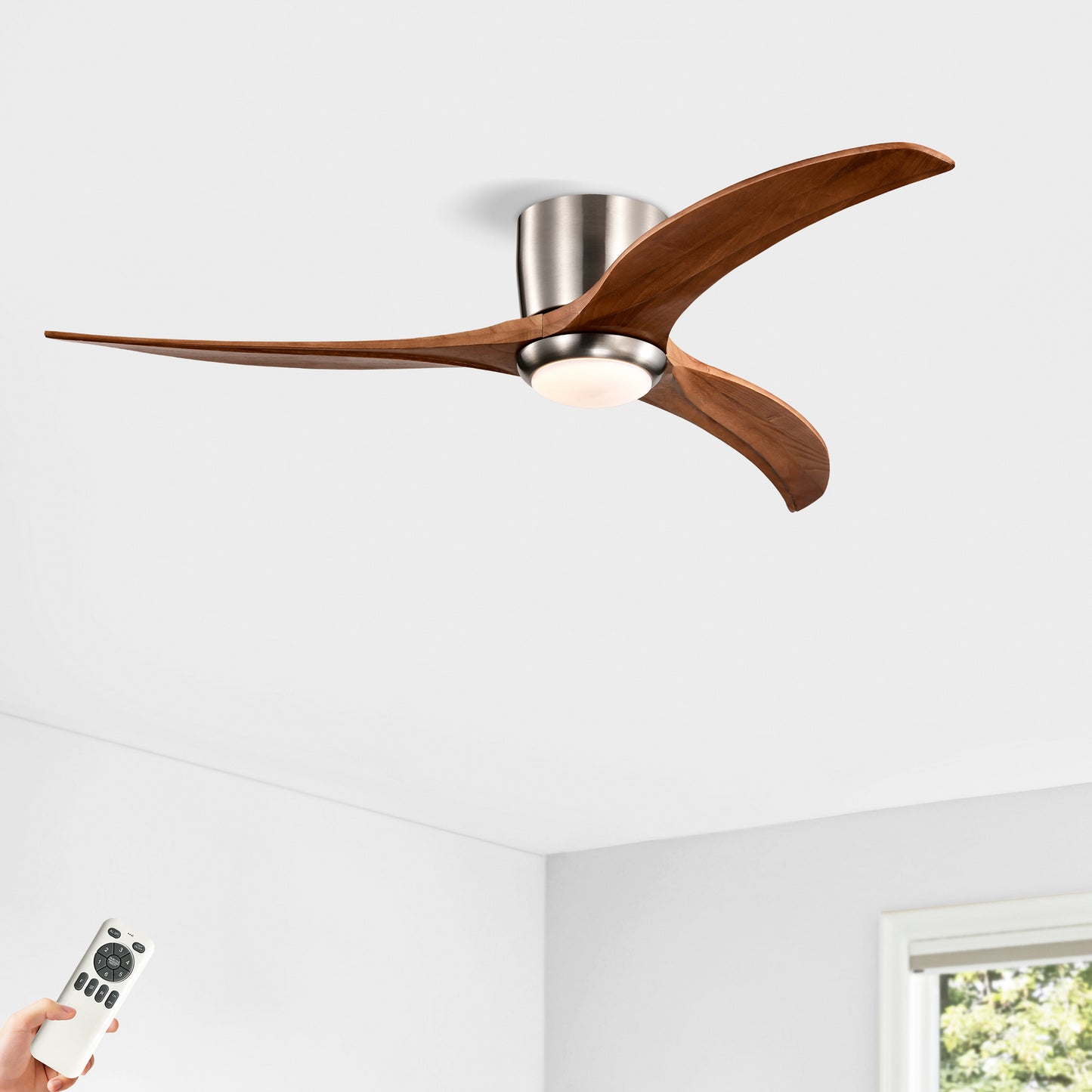 52" Recessed Ceiling Fan – Solid Wood Blades + LED Light Strip & Remote