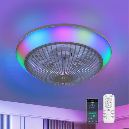 15" RGB LED Enclosed Ceiling Fan – Bladeless, Dimmable Light + Remote