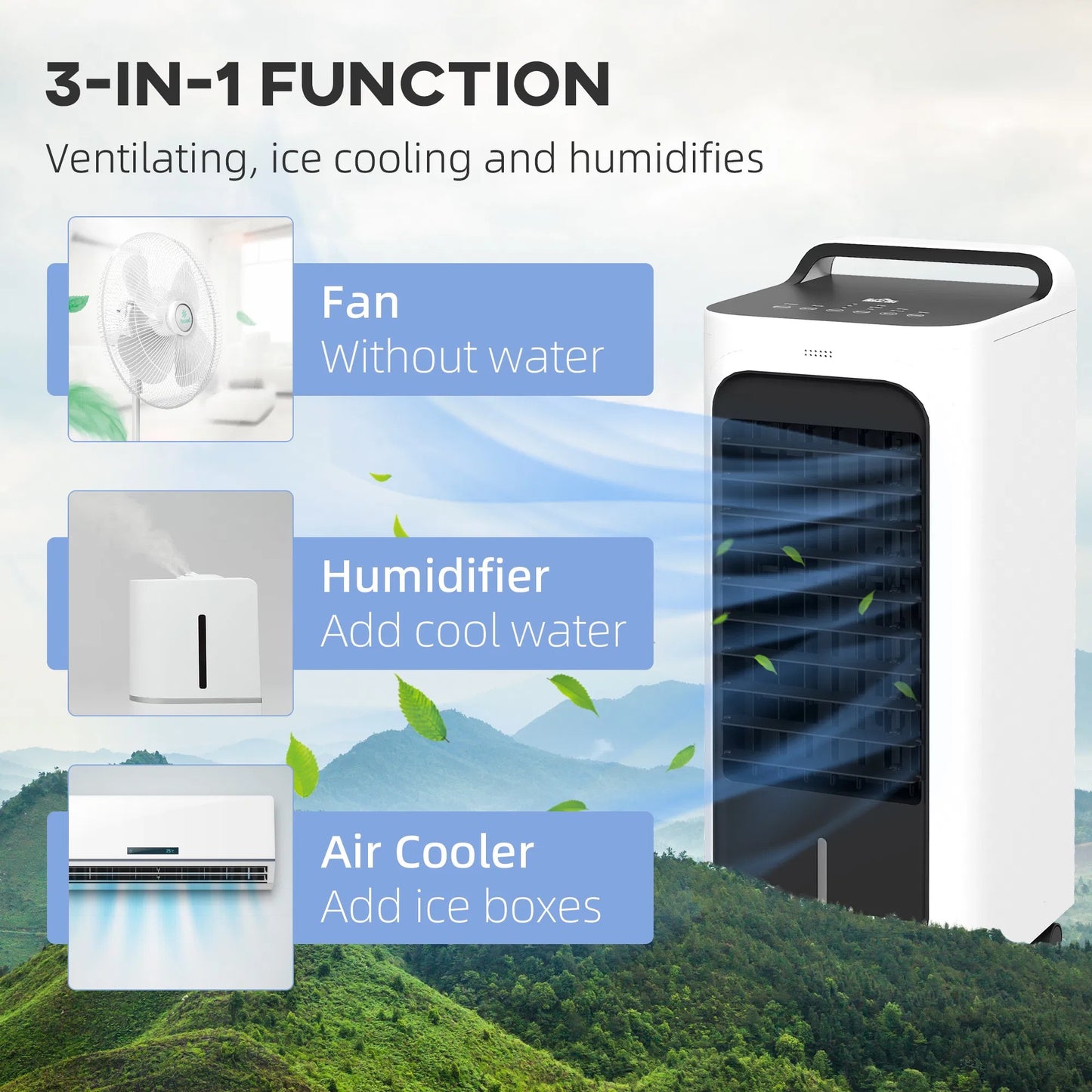 HOMCOM 3-in-1 Evaporative Air Cooler – Ice Cooling Fan with Remote, Water Tank & Timer